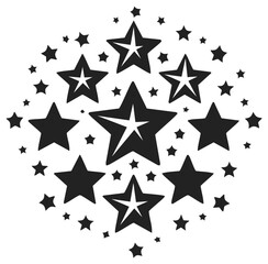 Obraz premium Black star shapes arranged in decorative circular pattern, vector illustration