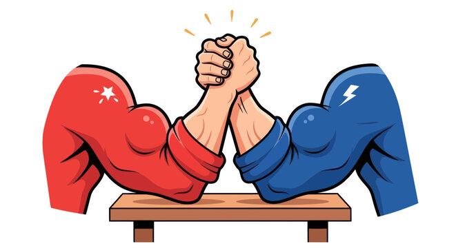 Arm Wrestling Competition: Red vs Blue Arms, Strength Battle