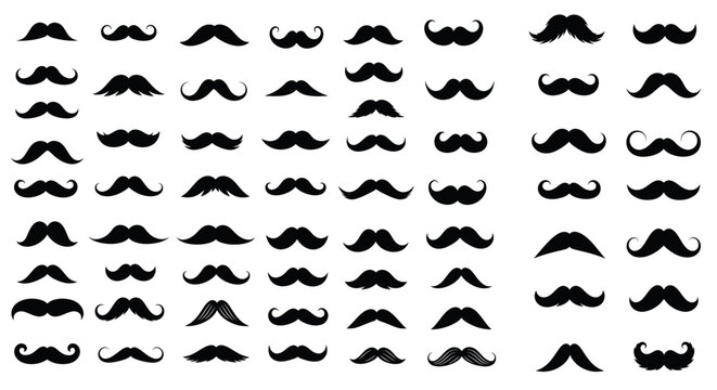 Collection of Diverse Mustache Styles Black Icons Set