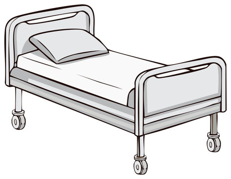 Hospital bed illustration medical equipment for patient recovery empty room cartoon drawing healthcare