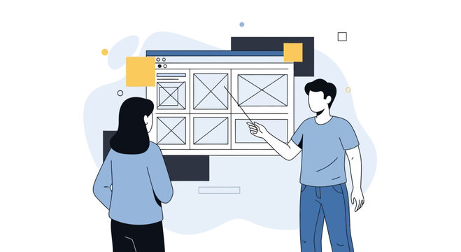 Web design collaboration, ux ui planning, website wireframe presentation