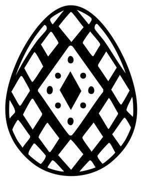Decorated Easter egg in black and white diamond pattern, holiday design