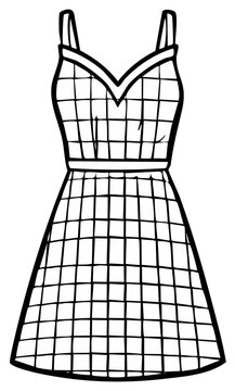 Hand-drawn illustration of a checkered sundress with spaghetti straps and a V-neckline
