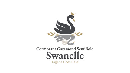 Fototapeta premium Stylized black swan emblem with gold accent