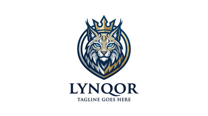 Obraz premium stylized lion head logo with crown inside a shield emblem