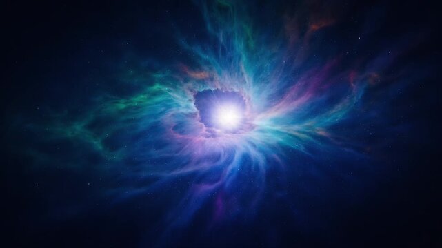 Colorful Planetary Nebula Expanding in Deep Space with Glowing Cosmic Gas and Galaxy Background