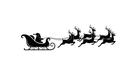 Santa Claus silhouette with reindeer sleigh flying across sky, Christmas holiday season. © rara