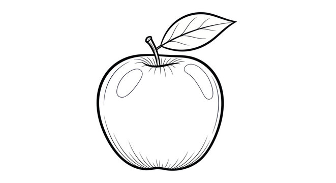 Simple line drawing of an apple with a leaf on a white background