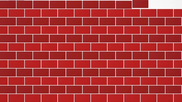 A partially constructed red brick wall with uneven top edge, set against a plain white background, showing regular rectangular bricks