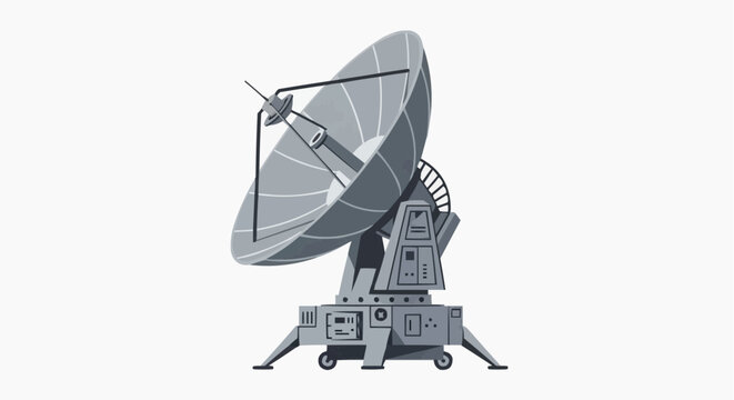 A large satellite dish antenna used for communication and broadcasting, with a complex mechanical structure and a parabolic reflector