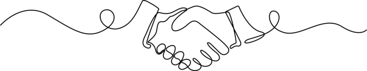 Obraz premium Continuous line drawing Handshake, business partnership, agreement, collaboration, line art
