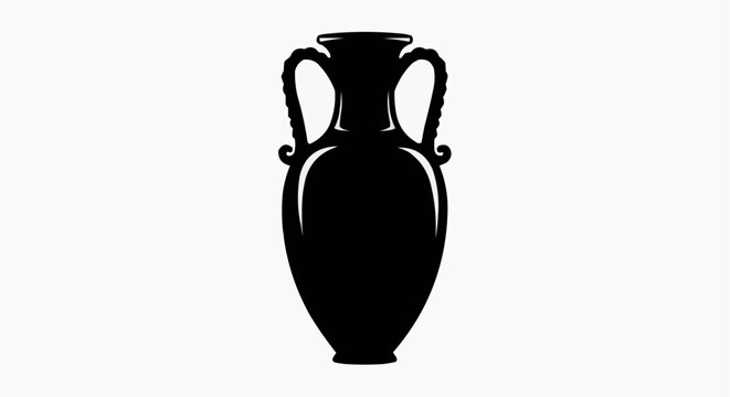 A black silhouette of an ancient amphora vase, a symbol of classical antiquity and art
