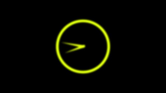 Abstract blurred neon clock animation on black background showing fast-moving time lapse