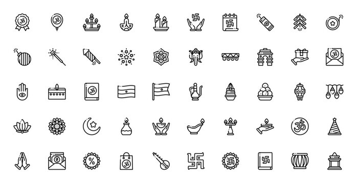 Diwali Festival Light Hindu Celebration Icon Set