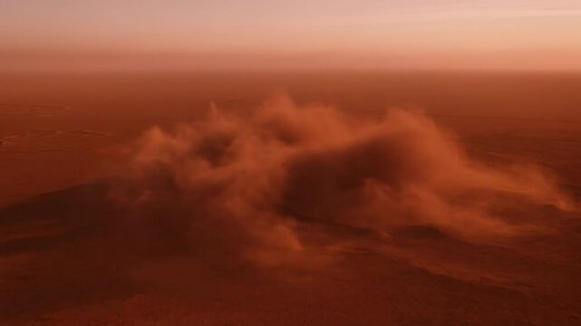 Mars Landscape with Dust Storm and Rocky Terrain in Futuristic Outer Space Environment