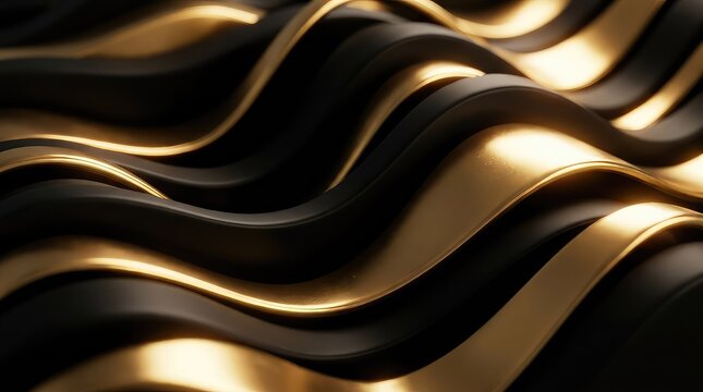 Abstract black and gold wavy texture with glossy surface