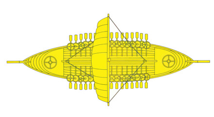 Ancient Yellow Warship Top View Illustration - Historical Naval Battle Scene © Reza