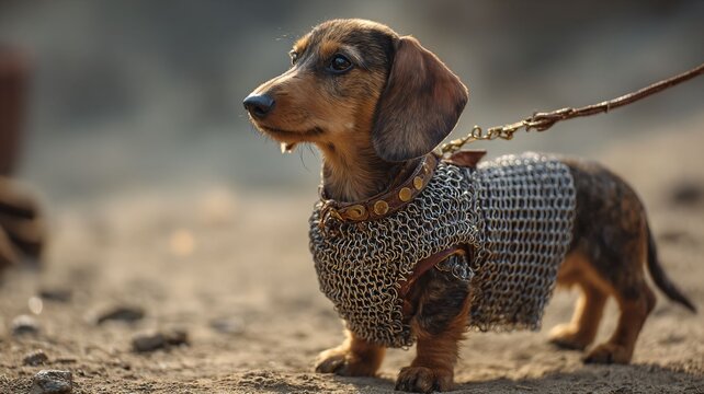 Dachshund in Chainmail Vest Suitable for Veterinary and Cynology Projects