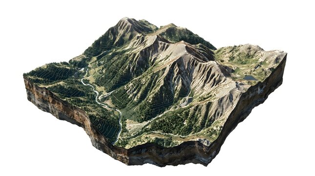 Realistic 3D GIS Terrain Model, Digital Elevation Model (DEM) and Digital Surface Model (DSM) Visualization