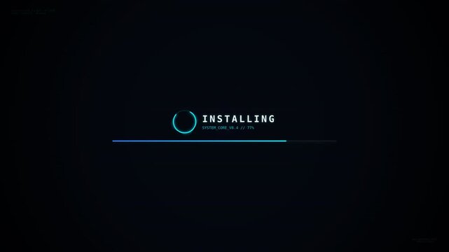 A dark screen displaying a progress bar labeled 'INSTALLING' with a circular loading icon, indicating a digital installation process