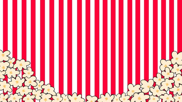 Popcorn Border Background. Colorful border of popcorn and movie snacks. Cinema themed decorative border with popcorn. Cartoon movie banner. Popcorn template decorative