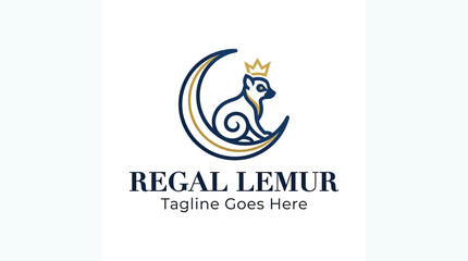 Elegant regal lemur logo featuring a crowned lemur formed by swirling lines © aseenz imagine