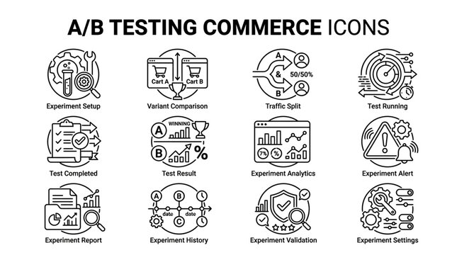 Set of line icons for A B testing in ecommerce.