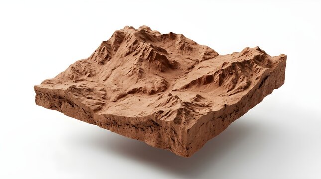 Realistic 3D GIS Terrain Model, Digital Elevation Model (DEM) & Digital Surface Model (DSM) rendering of a mountainous landscape