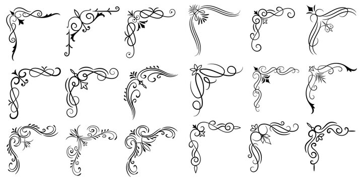ornate vintage corners with decorative baroque rococo flourishes and floral scrolls