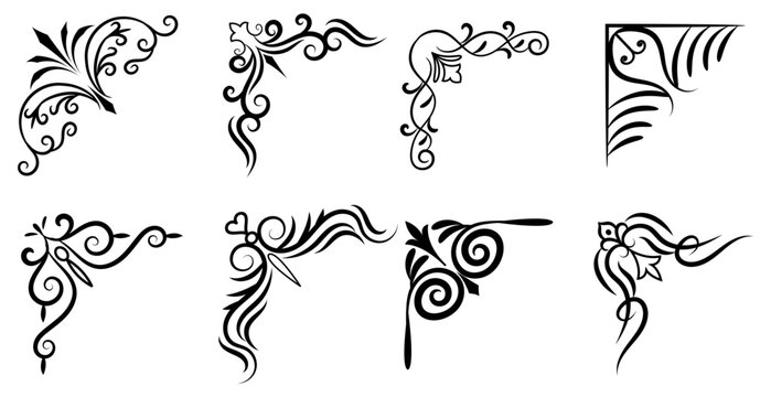 ornate vintage corners with decorative baroque rococo flourishes and floral scrolls