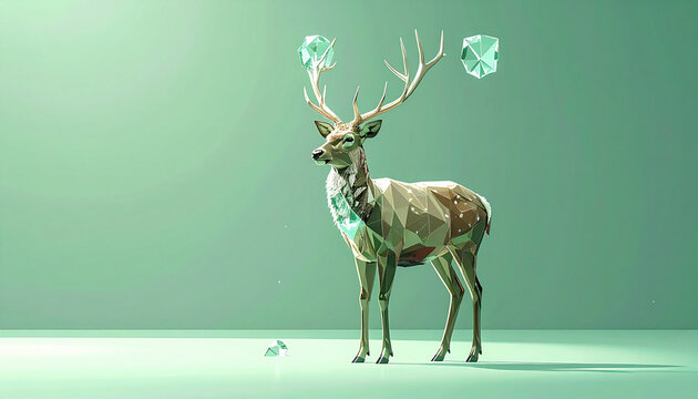 Geometric deer illustration on green background