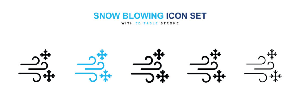 Snow blowing icons vector collection in black and blue colors on white background