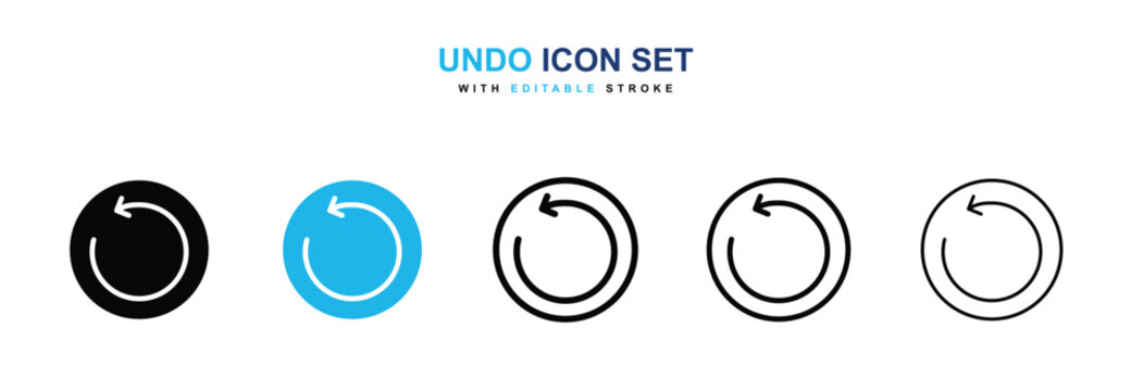 Undo icons vector collection in black and blue colors on white background