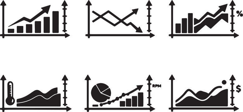 Set of six business growth and data analysis charts