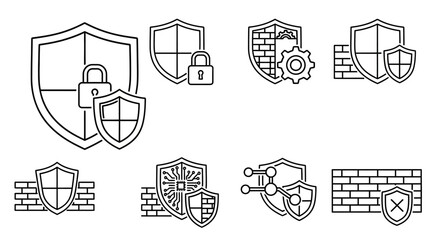 Cyber Security Shield and Firewall Icons Collection. © Kosim