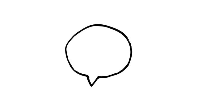 Handwritten style animated speech bubble icon, hand drawn bubble cloud on transparent background