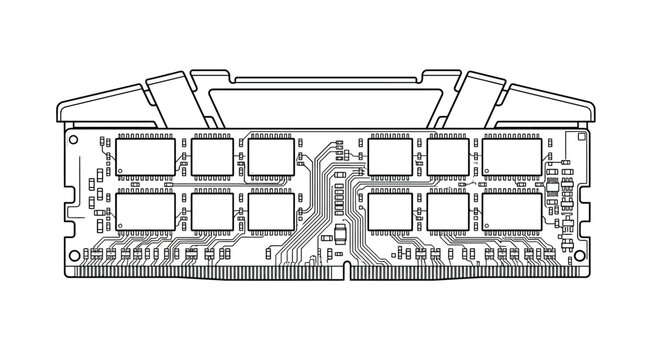 Computer RAM Module - Line Art Illustration