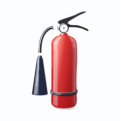 Obraz premium Red fire extinguisher with black hose and nozzle isolated on white background for safety and emergency preparedness