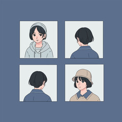 Fototapeta premium Anime Character Design Sheet with Front and Back Views in Minimalist Style