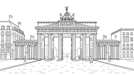 Brandenburg Gate Berlin Outline Drawing - Iconic Landmark Architecture © AGUS
