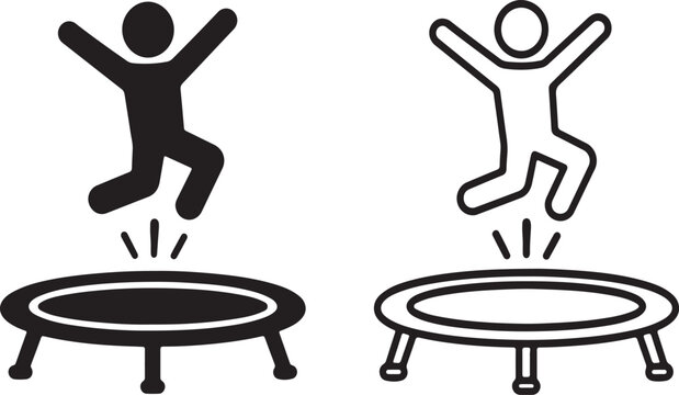 Person jumping on a trampoline icon set