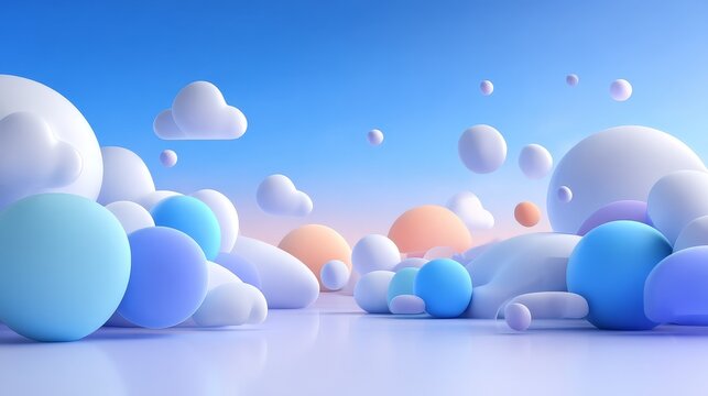Vector background with soft pastel clouds floating over a pale gradient sky, smooth rounded shapes and clean composition ideal for app splash screens, UI cards, and modern digital design concepts