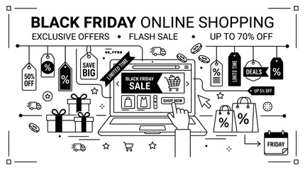 Naklejka premium Black Friday Online Shopping Sale with Discounts and Offers