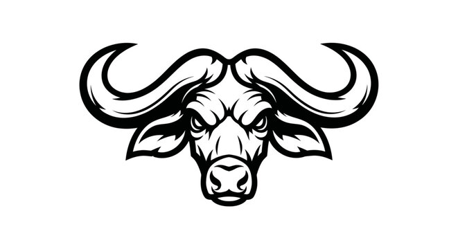 African Buffalo Head Logo, Fierce Wild Animal Emblem, Vector Illustration