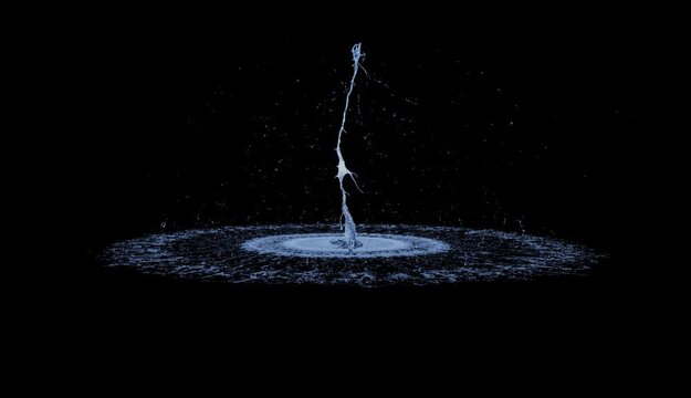 Water splash on black floor isolated on alpha