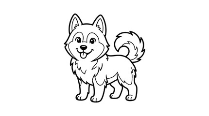 Cute cartoon husky dog outline, happy expression, isolated on white background © ardan