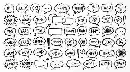 Hand-drawn Speech Bubbles Collection: Communication, Ideas, Emotions, and Exclamations © ADIT DITATA