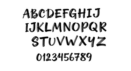 Fototapeta premium Handwritten Alphabet and Numbers in Black Ink.