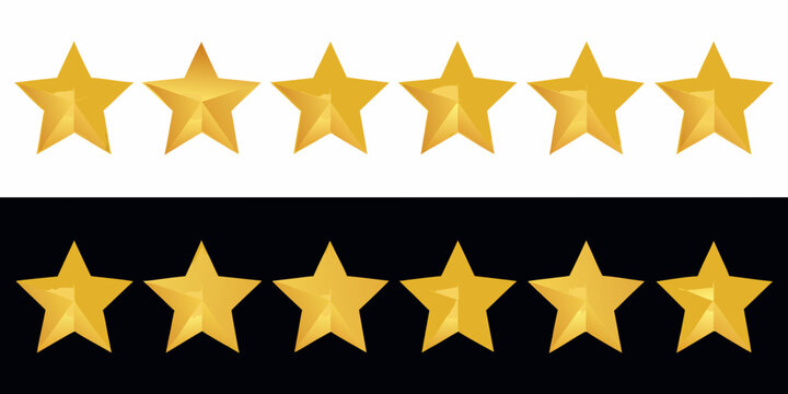 Five gold stars on white and black backgrounds