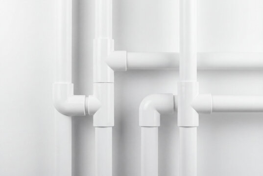 White plastic pipes arranged in a clean minimalist geometric pattern